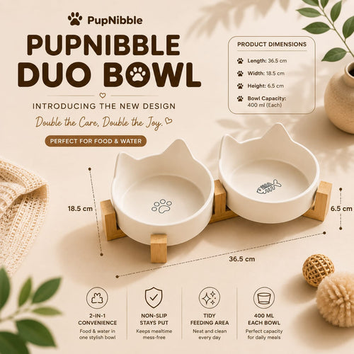 PupNibble DuoBowl | Non-Slip Double Pet Bowl for Food & Water