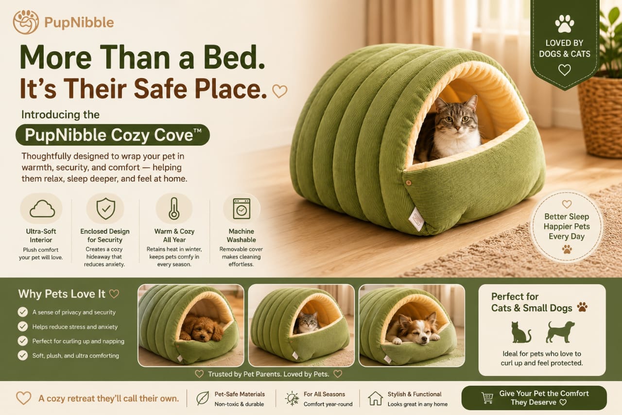 PupNibble CozyCove | Calming Cave Bed for Cats & Small Dogs